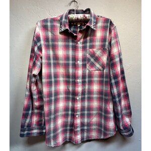 The Perfect School Shirt Current Elliott Womens Size 2 Red Revival Plaid Studded